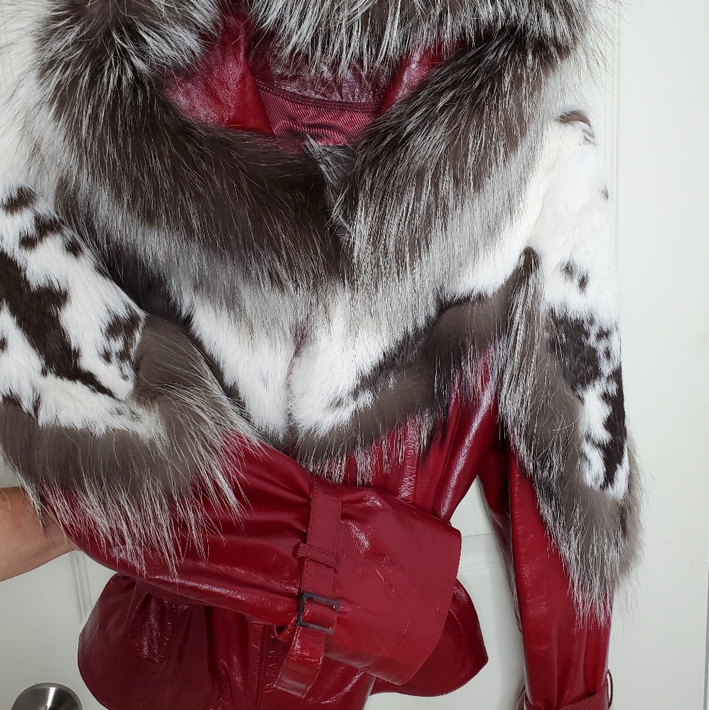 Jacket with oversized hoodie and fur arms and chest